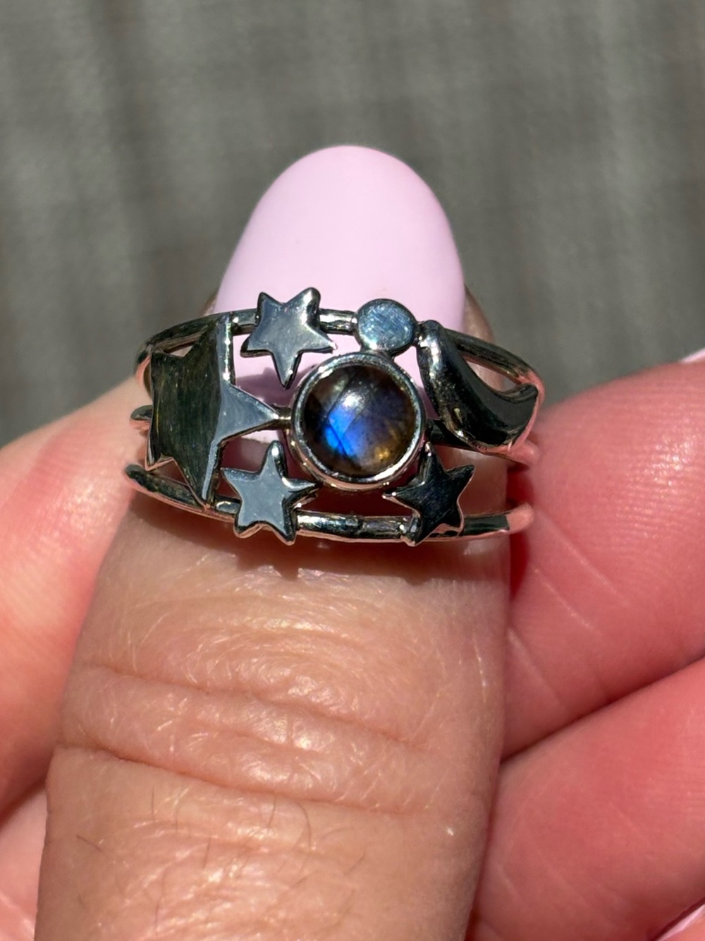Sterling Silver Blue Labradorite Celestial Ring Size 6.75-7 - Picture 3 of 5